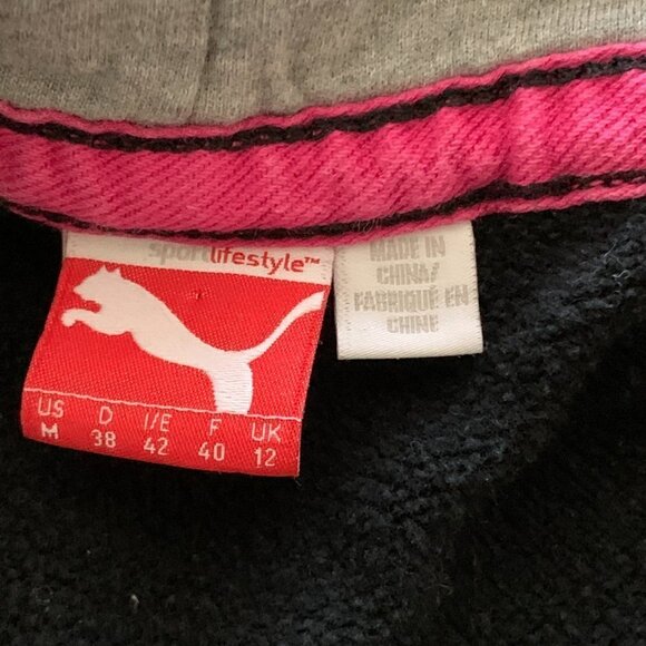 Puma Women's Hoodie Pouch Pocket 4-button Neck Sz M Black w/ Pink Puma Logo 62L - Picture 8 of 10
